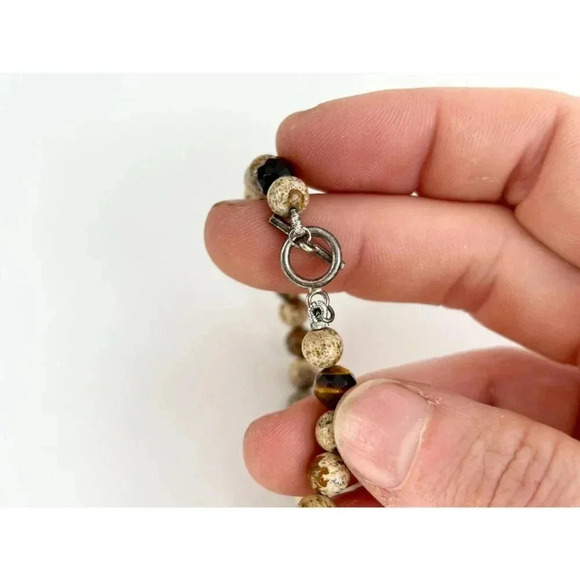 Tiger's Eye Agate Beaded Vintage Long Hand Strung Vintage Pendant Necklace - 16" - Picture 7 of 10